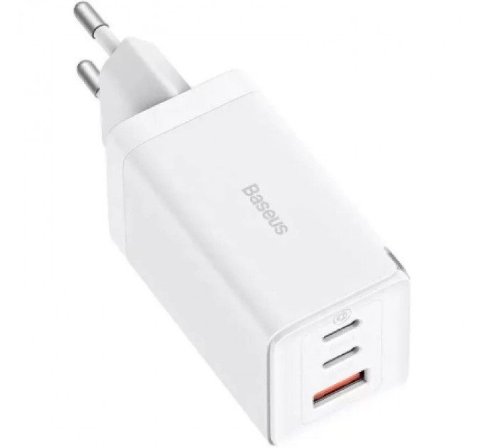 Baseus Зарядний пристрій Baseus 2xUSB-C 65W + 1xUSB GaN + cable USB-C to USB-C 100W 1.0m white (CCGP120202)