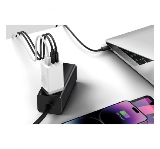 Baseus Зарядний пристрій Baseus 2xUSB-C 65W + 1xUSB GaN + cable USB-C to USB-C 100W 1.0m white (CCGP120202)