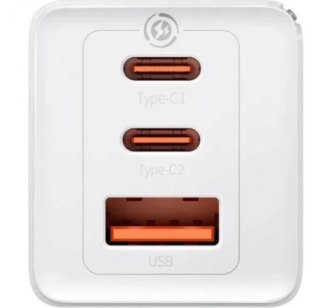 Baseus Зарядний пристрій Baseus 2xUSB-C 65W + 1xUSB GaN + cable USB-C to USB-C 100W 1.0m white (CCGP120202)