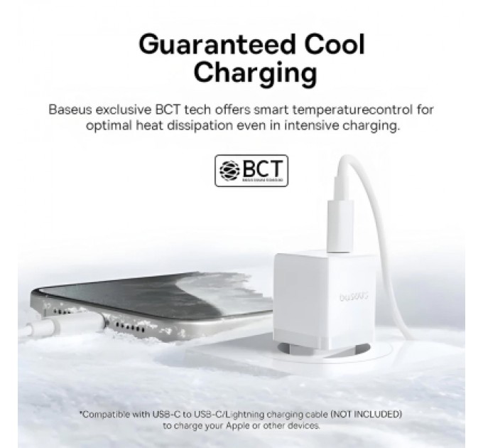 Baseus Зарядний пристрій Baseus 1xUSB-C 20W + 1xUSB white + cable USB-C to USB-C 60W 1.0m (P10111608213-01)