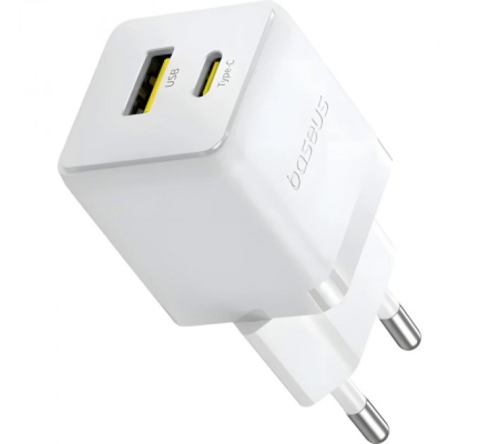 Baseus Зарядний пристрій Baseus 1xUSB-C 20W + 1xUSB white + cable USB-C to USB-C 60W 1.0m (P10111608213-01)