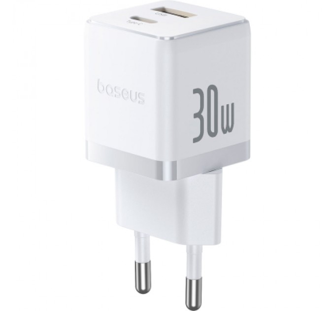 Baseus Зарядний пристрій Baseus 1xUSB-C 30W + 1xUSB white (P1011160A213-00)