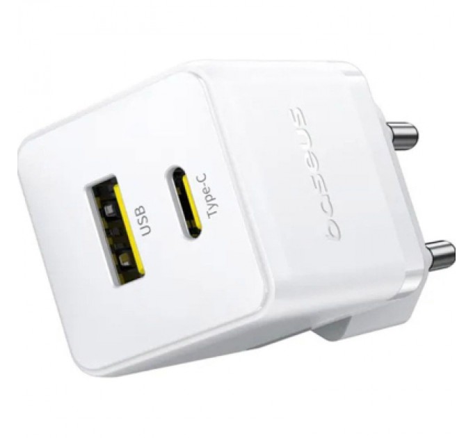 Baseus Зарядний пристрій Baseus 1xUSB-C 30W + 1xUSB white (P1011160A213-00)