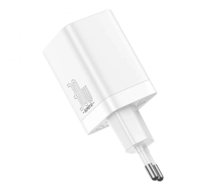 Baseus Зарядний пристрій Baseus 1xUSB-C 30W + 1xUSB white (CCSUPP-E02)