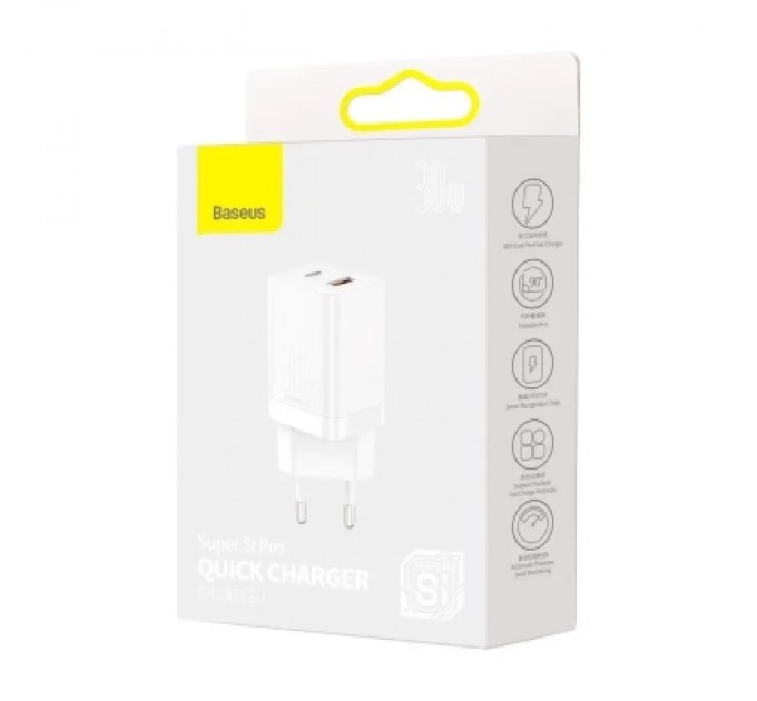 Baseus Зарядний пристрій Baseus 1xUSB-C 30W + 1xUSB white (CCSUPP-E02)