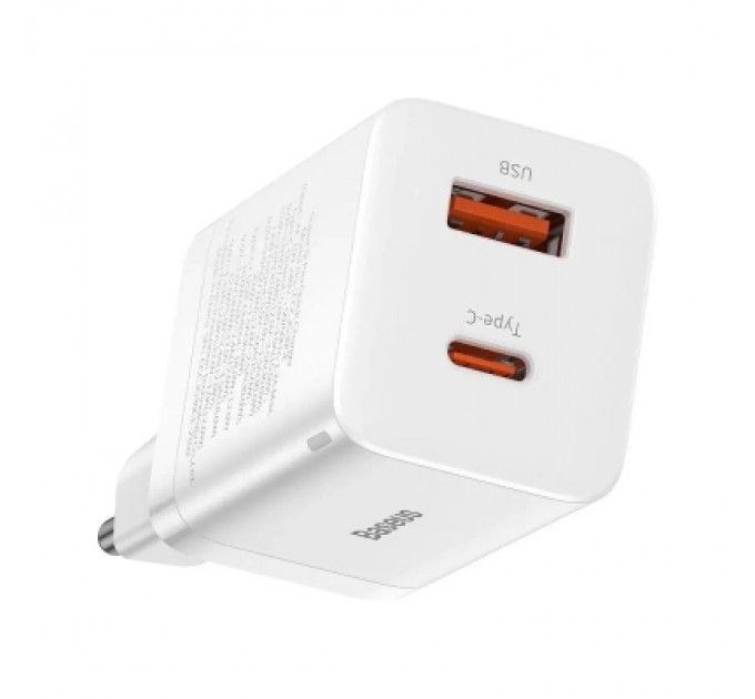 Baseus Зарядний пристрій Baseus 1xUSB-C 30W + 1xUSB white (CCSUPP-E02)