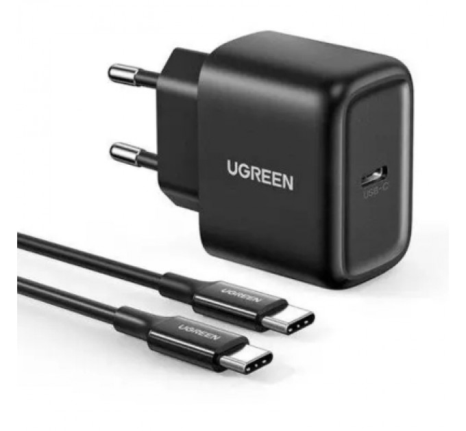 Ugreen Зарядний пристрій Ugreen USB-C PD25W + cable USB-C to USB-C 2.0m CD250 black (50581)