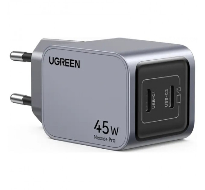 Ugreen Зарядний пристрій Ugreen 2xUSB-C PD45W GaN X707 gray (35008)
