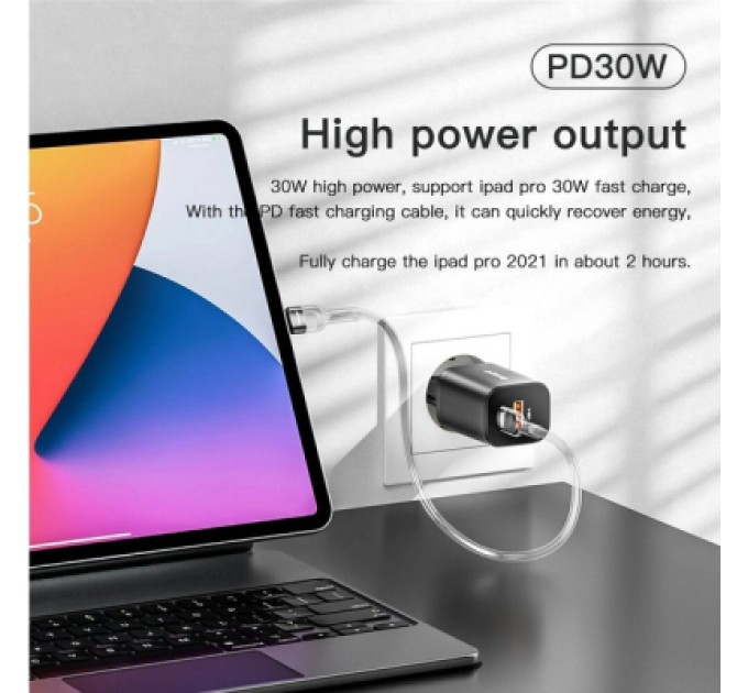 Essager Зарядний пристрій Essager 1xUSB + 1xUSB-C PD30W black (ECTPQS-ZTB01)