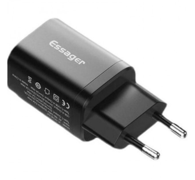 Essager Зарядний пристрій Essager 1xUSB + 1xUSB-C PD30W black (ECTPQS-ZTB01)