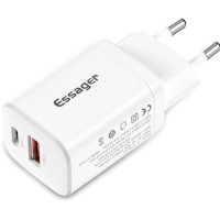 Зарядний пристрій Essager 1xUSB + 1xUSB-C PD30W white (ECTPQS-ZTB02)