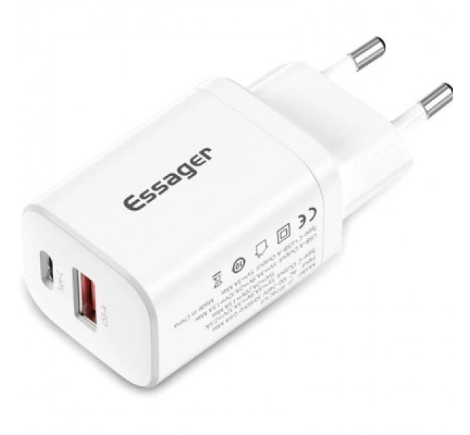 Essager Зарядний пристрій Essager 1xUSB + 1xUSB-C PD30W white (ECTPQS-ZTB02)