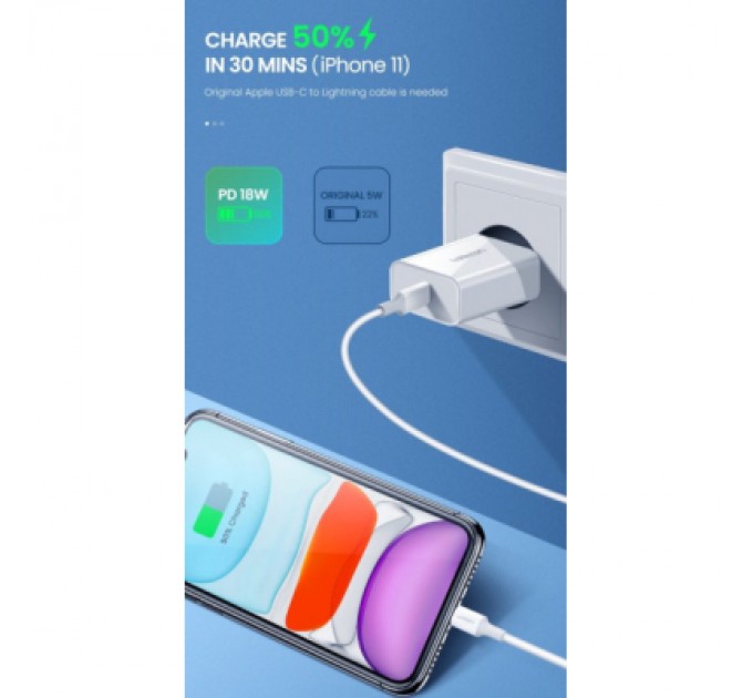Ugreen Зарядний пристрій Ugreen CD137 Type-C PD 20W Charger (White) (60450)