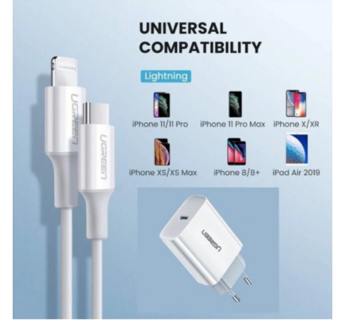Ugreen Зарядний пристрій Ugreen CD137 Type-C PD 20W Charger (White) (60450)