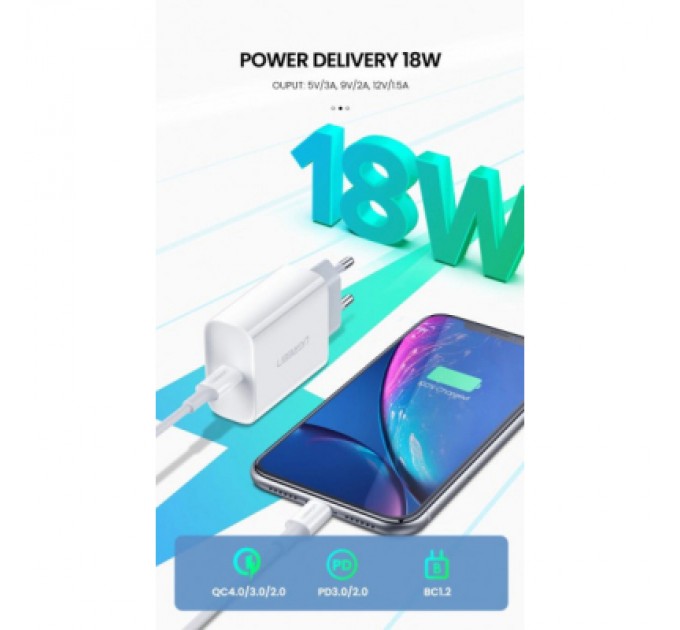 Ugreen Зарядний пристрій Ugreen CD137 Type-C PD 20W Charger (White) (60450)