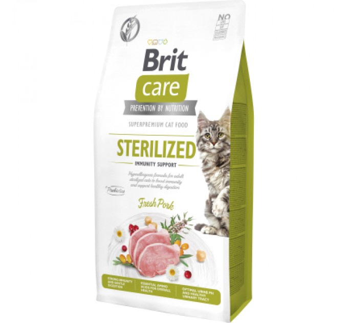 Brit Care Сухий корм для кішок Brit Care Cat GF Sterilized Immunity Support зі свининою 7 кг (8595602565085)