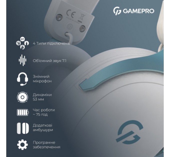 GamePro Навушники GamePro Asgard Freya Pro Wireless White/Blue (HSW201WB)
