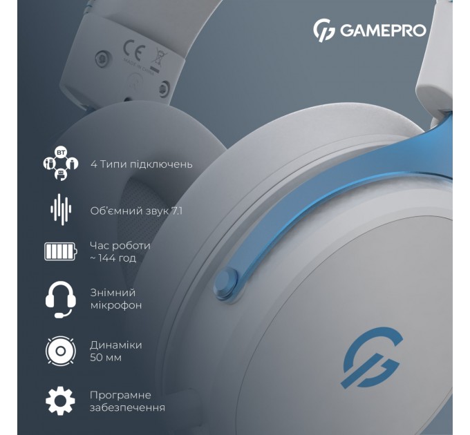 GamePro Навушники GamePro Asgard Skadi Wireless White/Blue (HSW191WB)