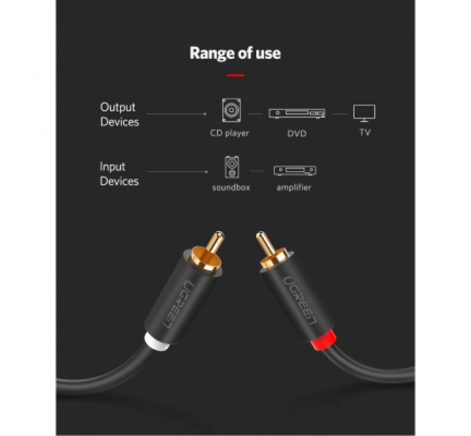 Ugreen Кабель мультимедійний 2xRCA M to 2xRCA M 3.0m AV104 black Ugreen (10519)