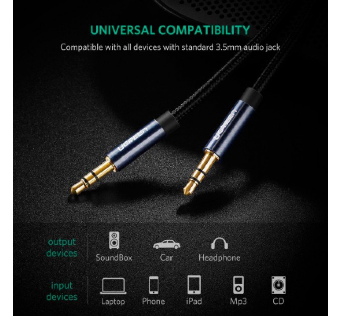 Ugreen Кабель мультимедійний 3.5mm M to 3.5mm M 2.0m AV112 blue Ugreen (10687)