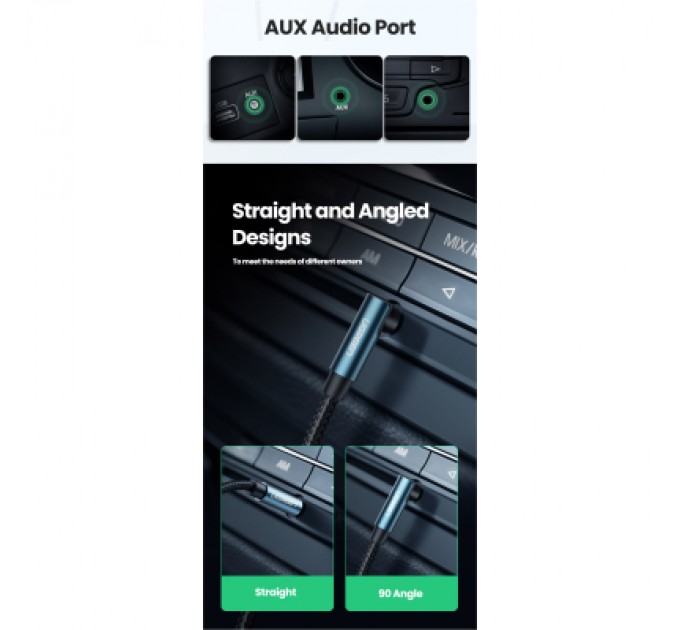 Ugreen Кабель мультимедійний 3.5mm M to 3.5mm M 1.5m 90° corner AV112 blue Ugreen (60180)