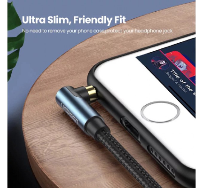 Ugreen Кабель мультимедійний 3.5mm M to 3.5mm M 1.0m 90° corner AV112 blue Ugreen (60179)