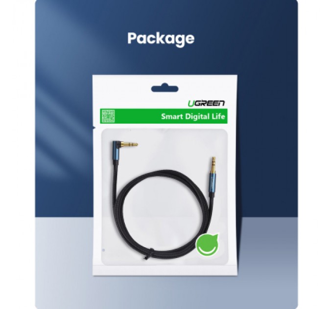 Ugreen Кабель мультимедійний 3.5mm M to 3.5mm M 1.0m 90° corner AV112 blue Ugreen (60179)