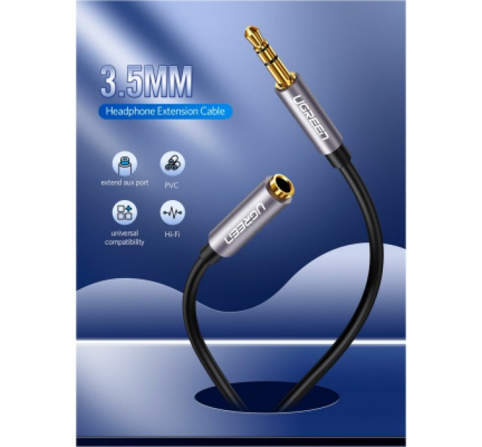 Ugreen Кабель мультимедійний 3.5mm M to 3.5mm F 1.0m AV118 gray Ugreen (10592)