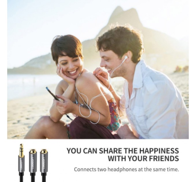 Ugreen Кабель мультимедійний 3.5mm M to 2x3.5mm F 0.2m AV123 black Ugreen (10532)