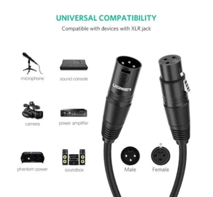 Ugreen Кабель мультимедійний XLR M to XLR F 2.0m AV130 black Ugreen (20710)