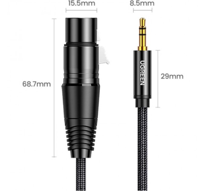 Ugreen Кабель мультимедійний 3.5mm M to XLR F 1.0m AV182 black Ugreen (20763)