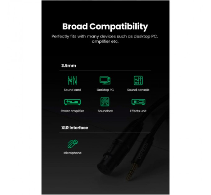 Ugreen Кабель мультимедійний 3.5mm M to XLR F 2.0m AV182 black Ugreen (20244)
