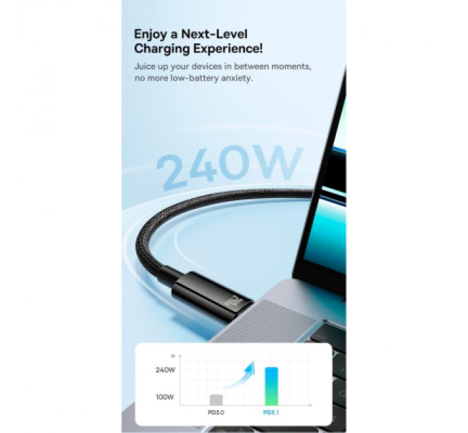 Baseus Дата кабель USB-C to USB-C 2.0m 240W Black Baseus (CAWJ040101)