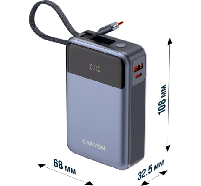 Canyon Батарея універсальна Canyon 20000mAh OnPower 600 PD/65W built-in cable Dark Grey (CNS-CPB600DG)