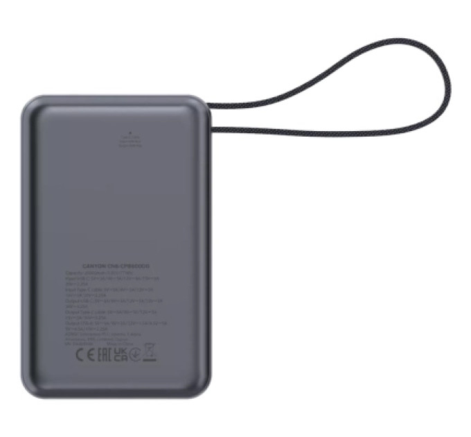 Canyon Батарея універсальна Canyon 20000mAh OnPower 600 PD/65W built-in cable Dark Grey (CNS-CPB600DG)