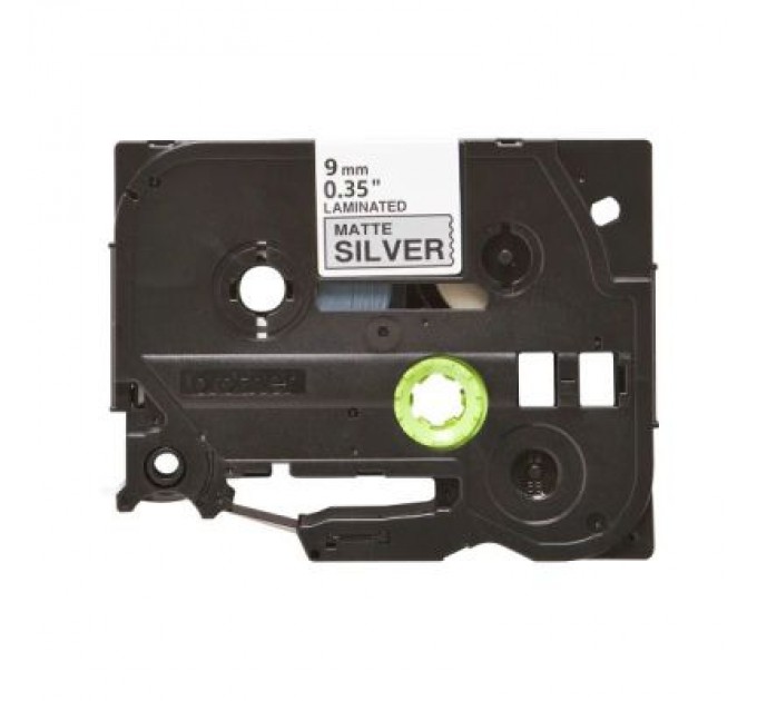 Стрічка для принтера етикеток UKRMARK B-TM9321P, 9мм х 8м, black on matte silver, совместимая с TZeM921, ламинированная (900501)