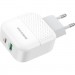 BOROFONE Зарядний пристрій BOROFONE BA46A USB-C PD + USB QC3.0 18W white (6931474727343)