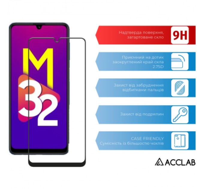 ACCLAB Скло захисне ACCLAB Full Glue Samsung M32 Black (1283126513787)
