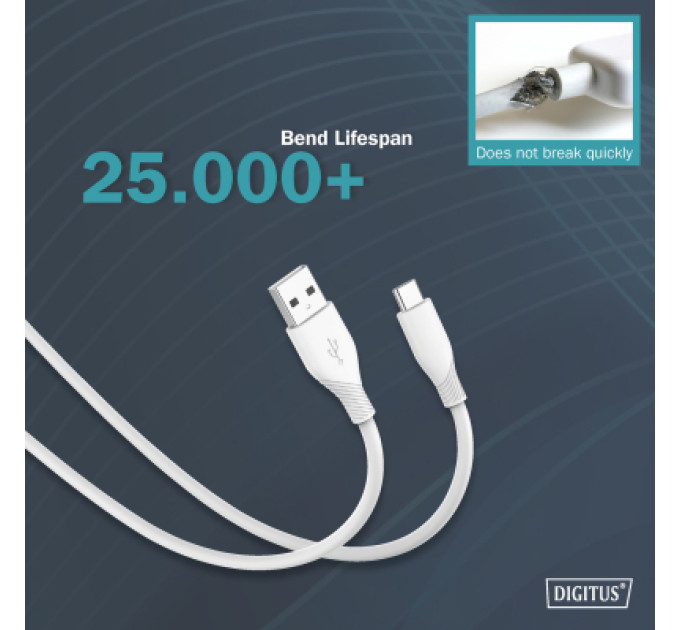 Digitus Дата кабель USB 2.0 AM to Type-C 1.0m 60W white Digitus (AK-300340-010-W)