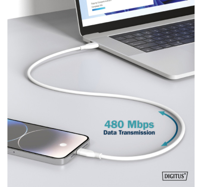 Digitus Дата кабель USB 2.0 AM to Type-C 2.0m 60W white Digitus (AK-300340-020-W)