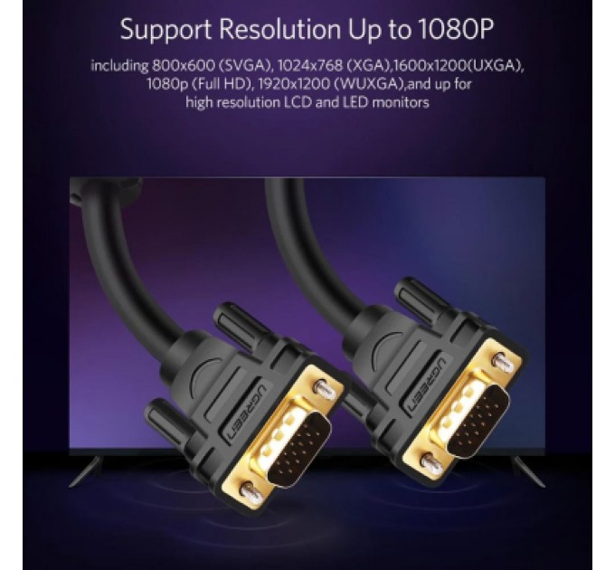 Ugreen Кабель мультимедійний VGA M to VGA M 1.0m VG101 black Ugreen (11673)