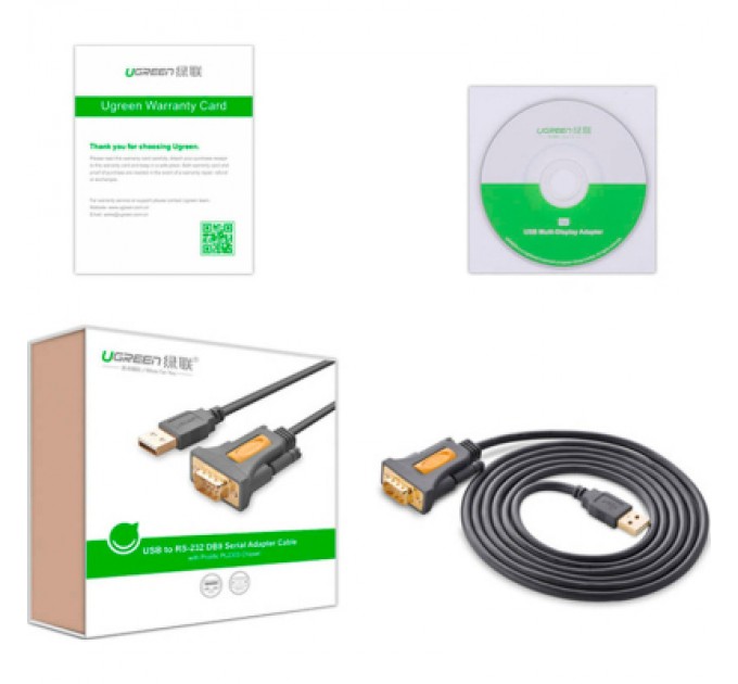 Ugreen Кабель для передачі даних USB to COM M 2.0m DB9 RS-232 CR104 black Ugreen (20222)