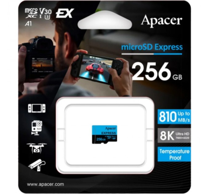 Apacer Карта пам'яті Apacer 256GB microSDXC class 10 UHS-I U3 V30 A1 Express (AP256GMCEXG3X17-RA)