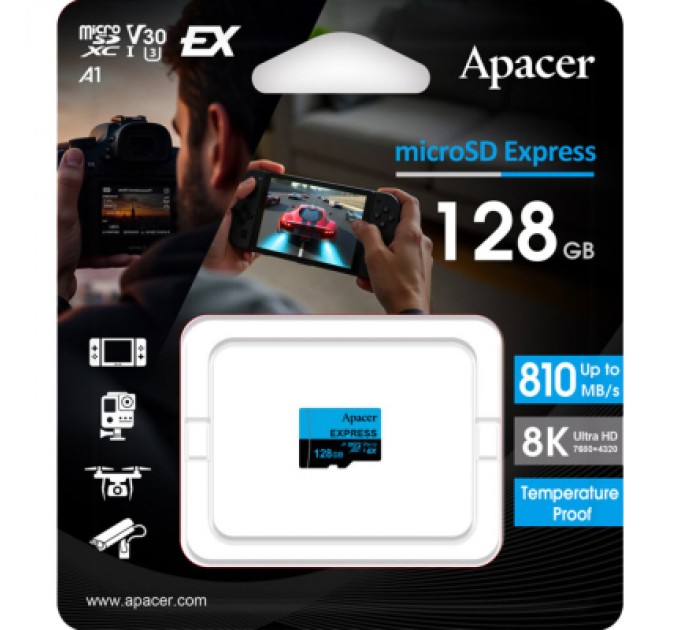 Apacer Карта пам'яті Apacer 128GB microSDXC class 10 UHS-I U3 V30 A1 Express (AP128GMCEXG3X17-RA)