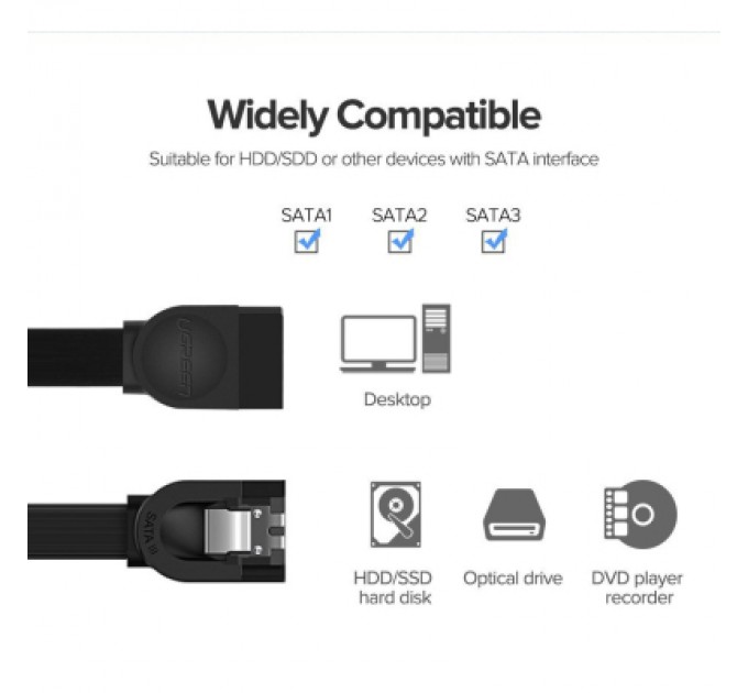 Ugreen Кабель для передачі даних SATA 3 Data Cable 0.5m 90° corner US217 Black Ugreen (30797)