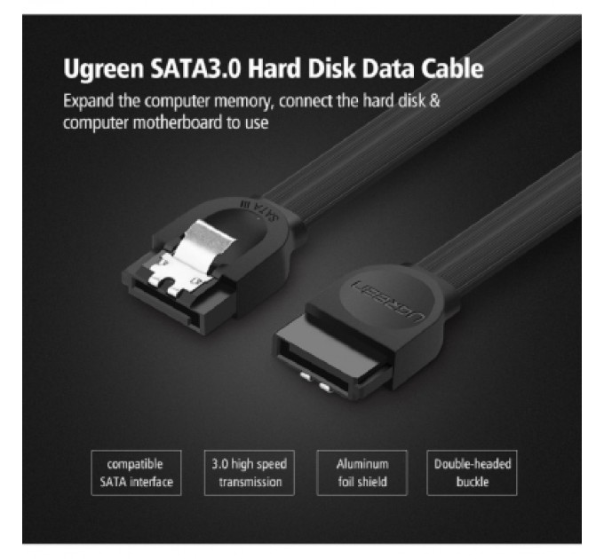 Ugreen Кабель для передачі даних SATA 3 Data Cable 0.5m US217 Black Ugreen (30796)