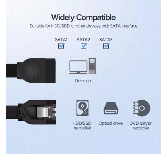 Ugreen Кабель для передачі даних SATA 3 Data Cable 0.5m US217 Black Ugreen (30796)