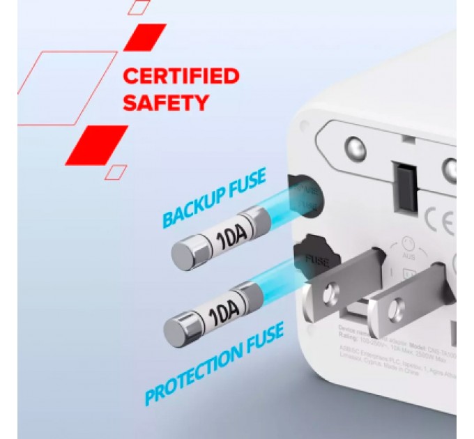 Canyon Перехідник Canyon Travel Adapter OnTour One EU/UK/US/AUS White (CNS-TA1005W)