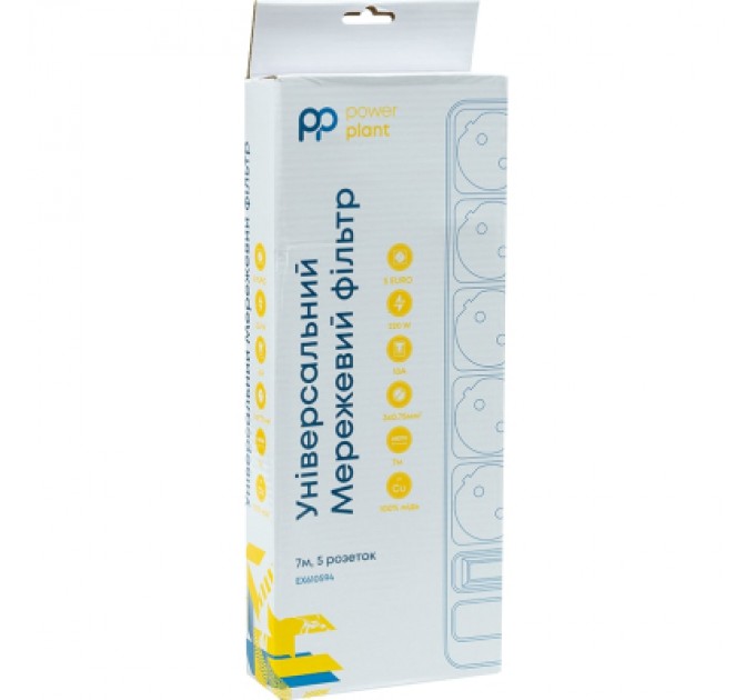 PowerPlant Мережевий фільтр живлення PowerPlant 7м, 5 розеток, євро, 100% мідь (JY-1056/7B) (EX610594)