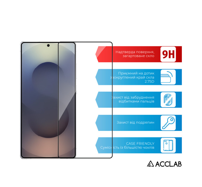 ACCLAB Захисне скло ACCLAB Full Glue для Samsung Galaxy S25 Ultra SM-S938 Black (1283126609794)